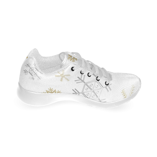 Silver and Gold Snowflakes on a White Background Women’s Running Shoes (Model 020)