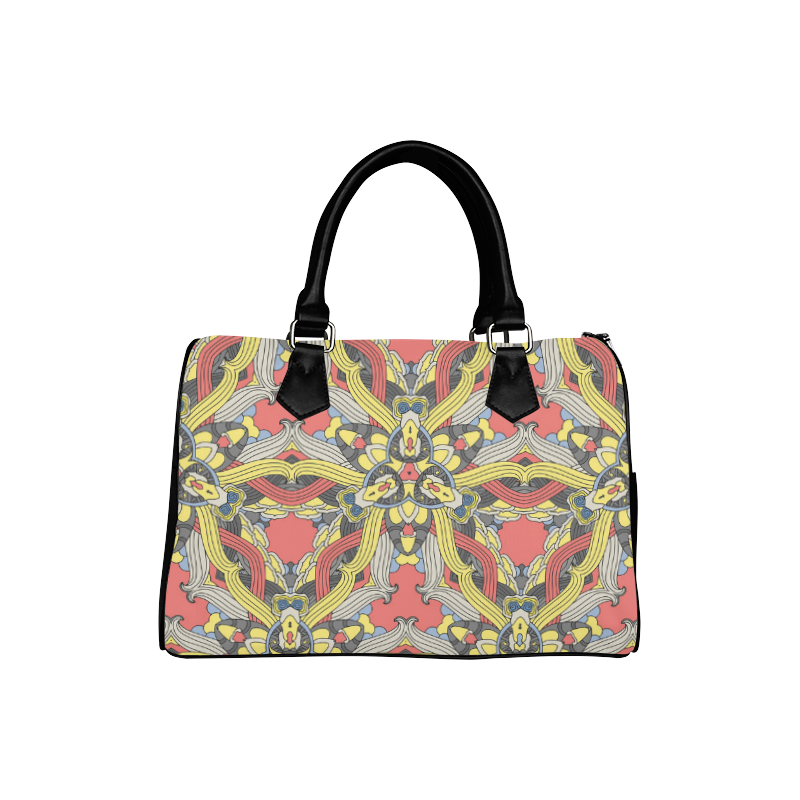 Zandine 0201 pink yellow vintage floral pattern Boston Handbag (Model 1621)