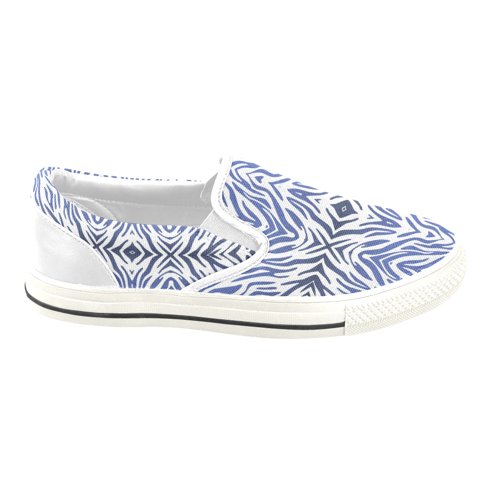 Blue Zebra Print Pattern Men's Unusual Slip-on Canvas Shoes (Model 019)