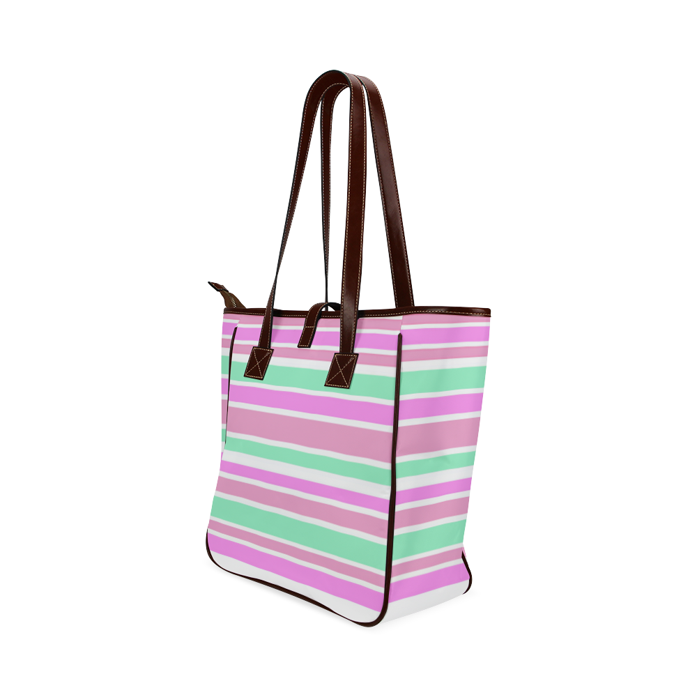 Pink Green Stripes Pattern Classic Tote Bag (Model 1644)