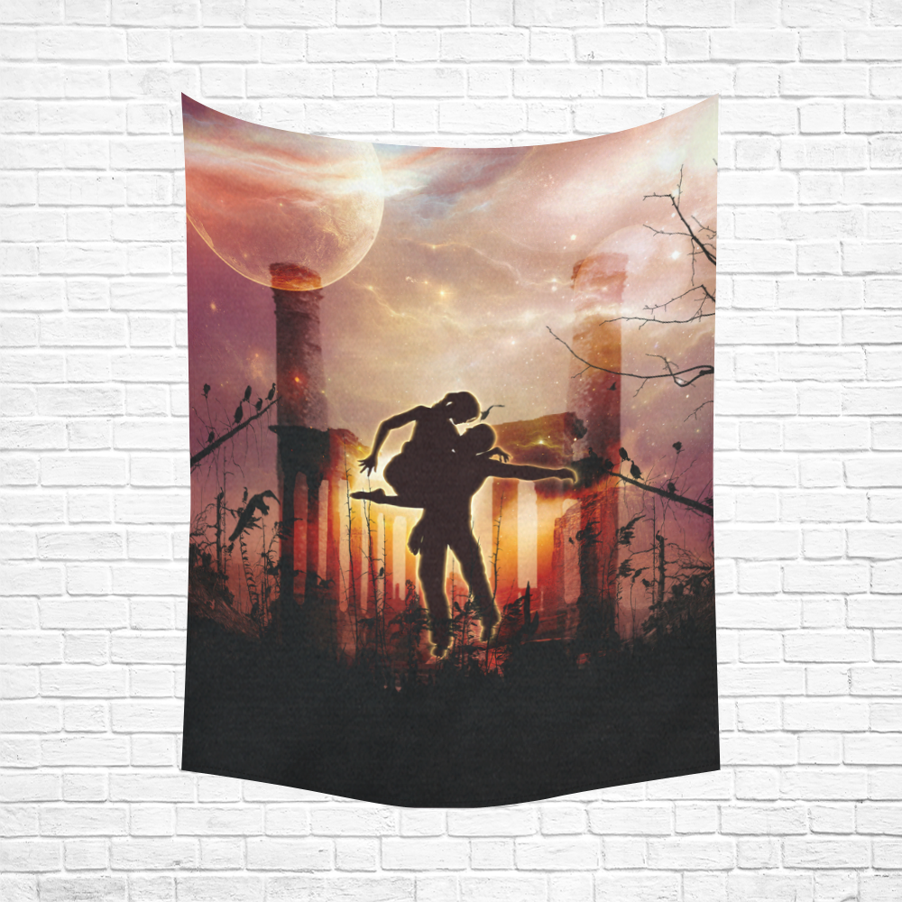 Dancing couple in the night Cotton Linen Wall Tapestry 60"x 80"