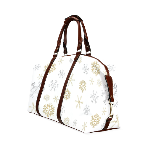 Silver and Gold Snowflakes on a White Background 2 Classic Travel Bag (Model 1643)