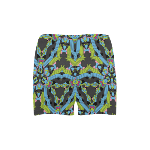 Zandine 0202 blue green floral pattern Briseis Skinny Shorts (Model L04)