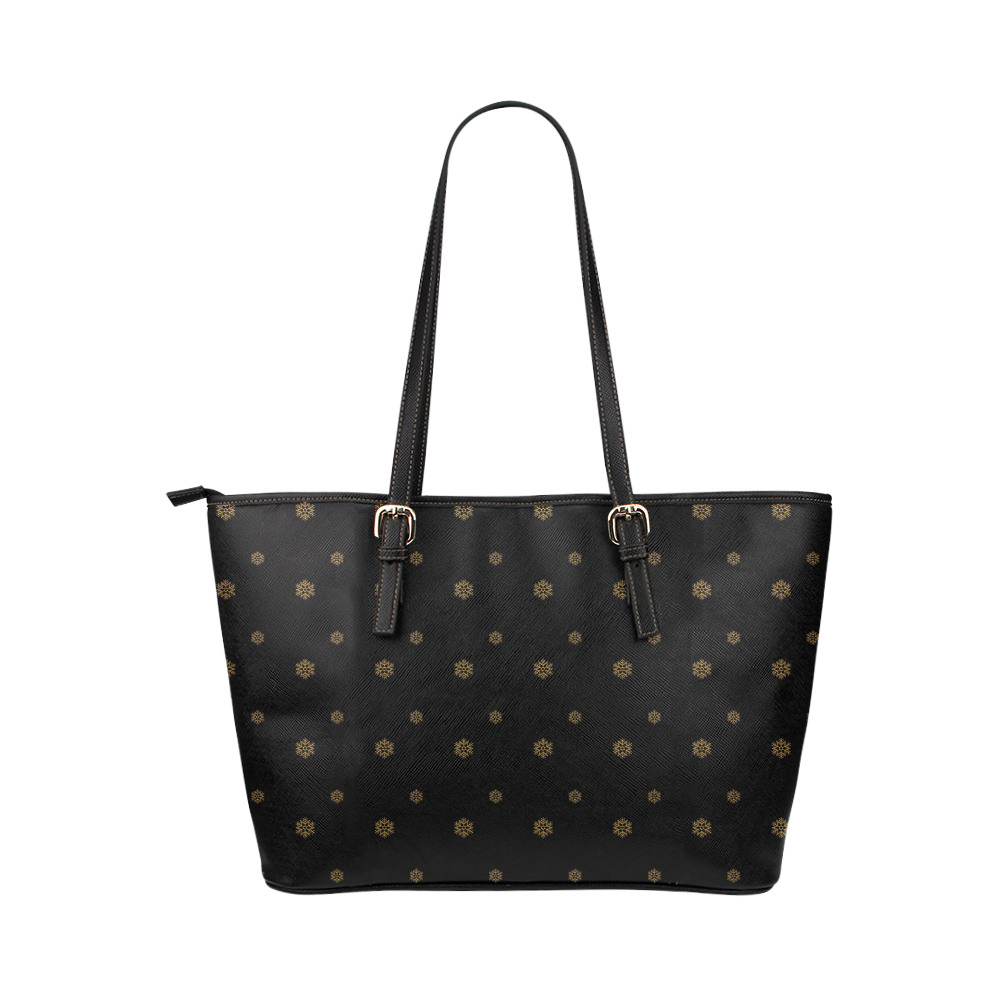 Golden Snowflakes On A Midnight Black Background Leather Tote Bag/Large (Model 1651)