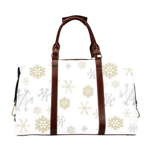 Silver and Gold Snowflakes on a White Background 2 Classic Travel Bag (Model 1643)
