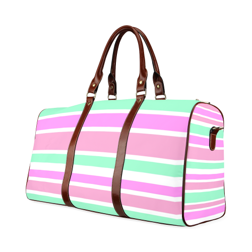 Pink Green Stripes Pattern Waterproof Travel Bag/Large (Model 1639)