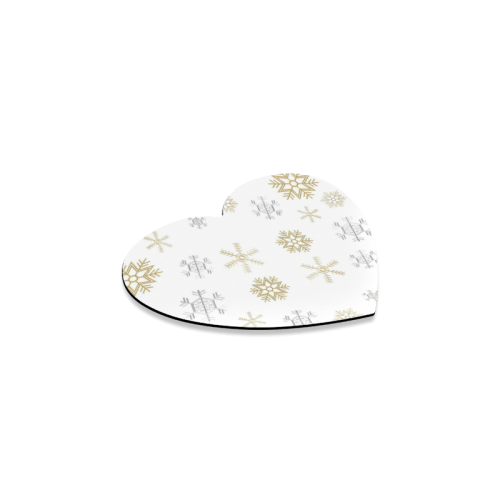 Silver and Gold Snowflakes on a White Background 2 Heart Coaster