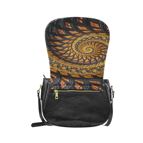 Spiral Yellow and Black Staircase Fractal Classic Saddle Bag/Small (Model 1648)