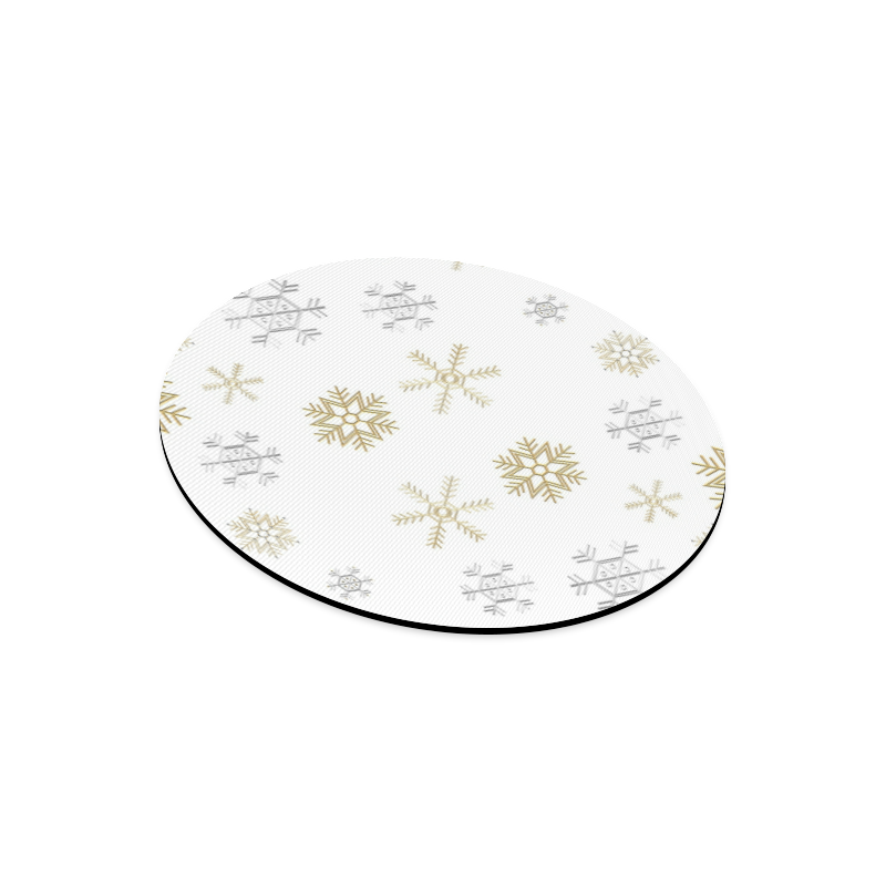 Silver and Gold Snowflakes on a White Background 2 Round Mousepad