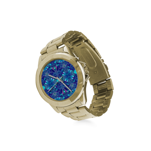 Blue Elegance Fractal Abstract Custom Gilt Watch(Model 101)
