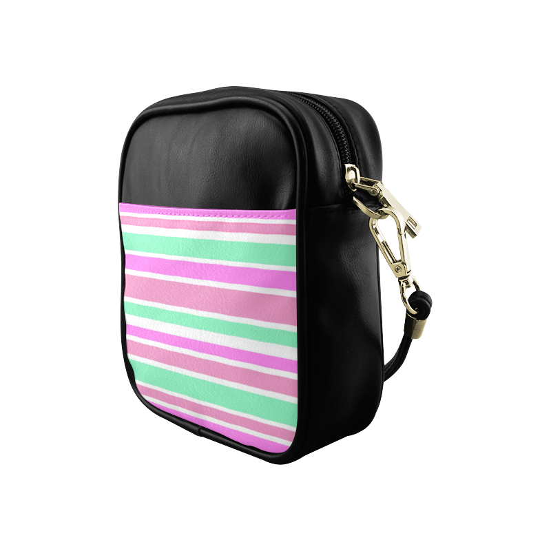 Pink Green Stripes Pattern Sling Bag (Model 1627)