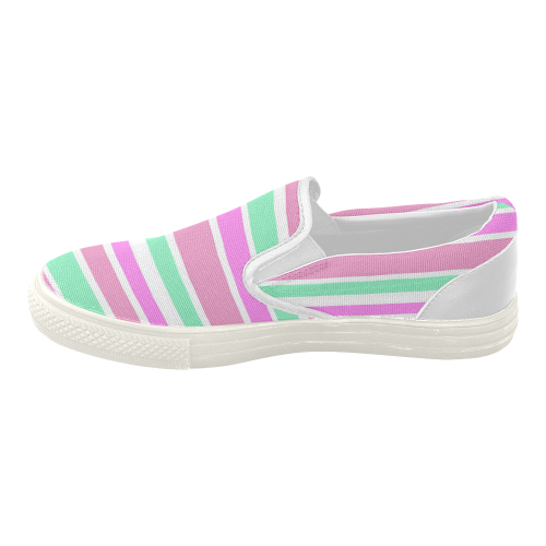 Pink Green Stripes Pattern Women's Slip-on Canvas Shoes (Model 019)