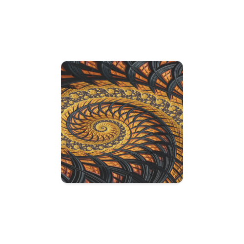 Spiral Yellow and Black Staircase Fractal Square Coaster