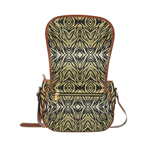 Gold and Black Zebra Print Pattern Saddle Bag/Small (Model 1649) Full Customization