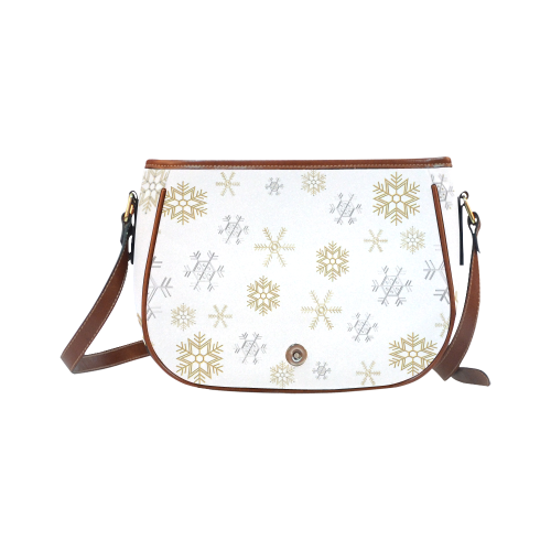 Silver and Gold Snowflakes on a White Background 2 Saddle Bag/Small (Model 1649) Full Customization