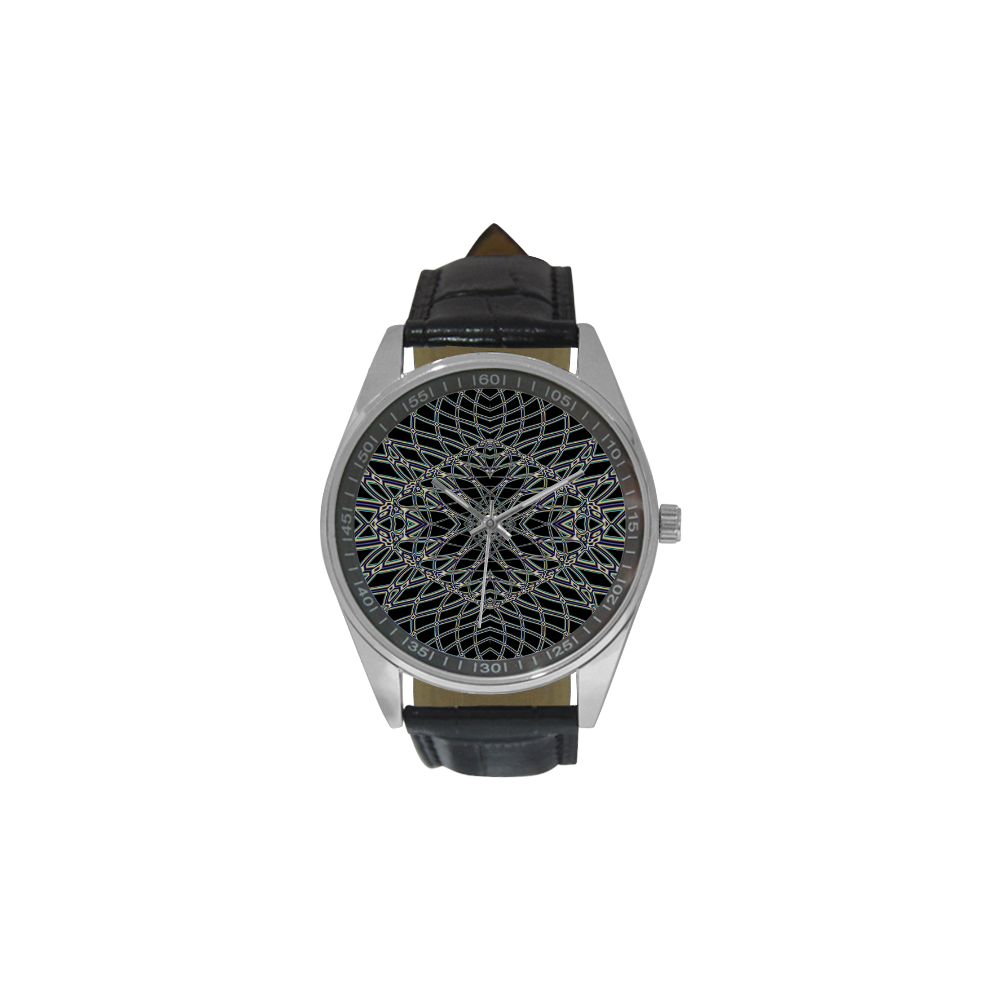 Fishnet Fractal Abstract Men's Casual Leather Strap Watch(Model 211)