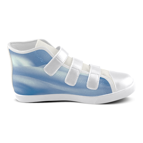 Bright Blue Ice Curves Velcro High Top Canvas Kid's Shoes (Model 015)
