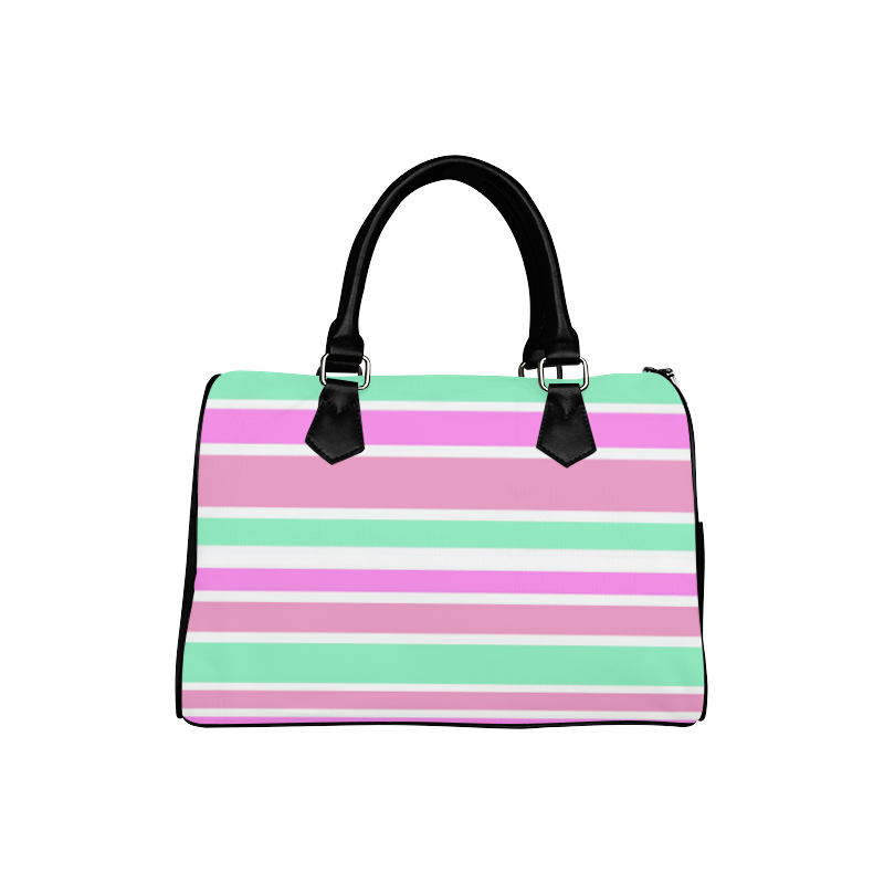 Pink Green Stripes Pattern Boston Handbag (Model 1621)