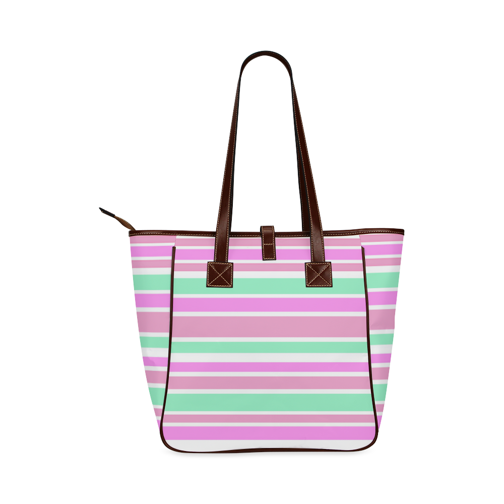 Pink Green Stripes Pattern Classic Tote Bag (Model 1644)