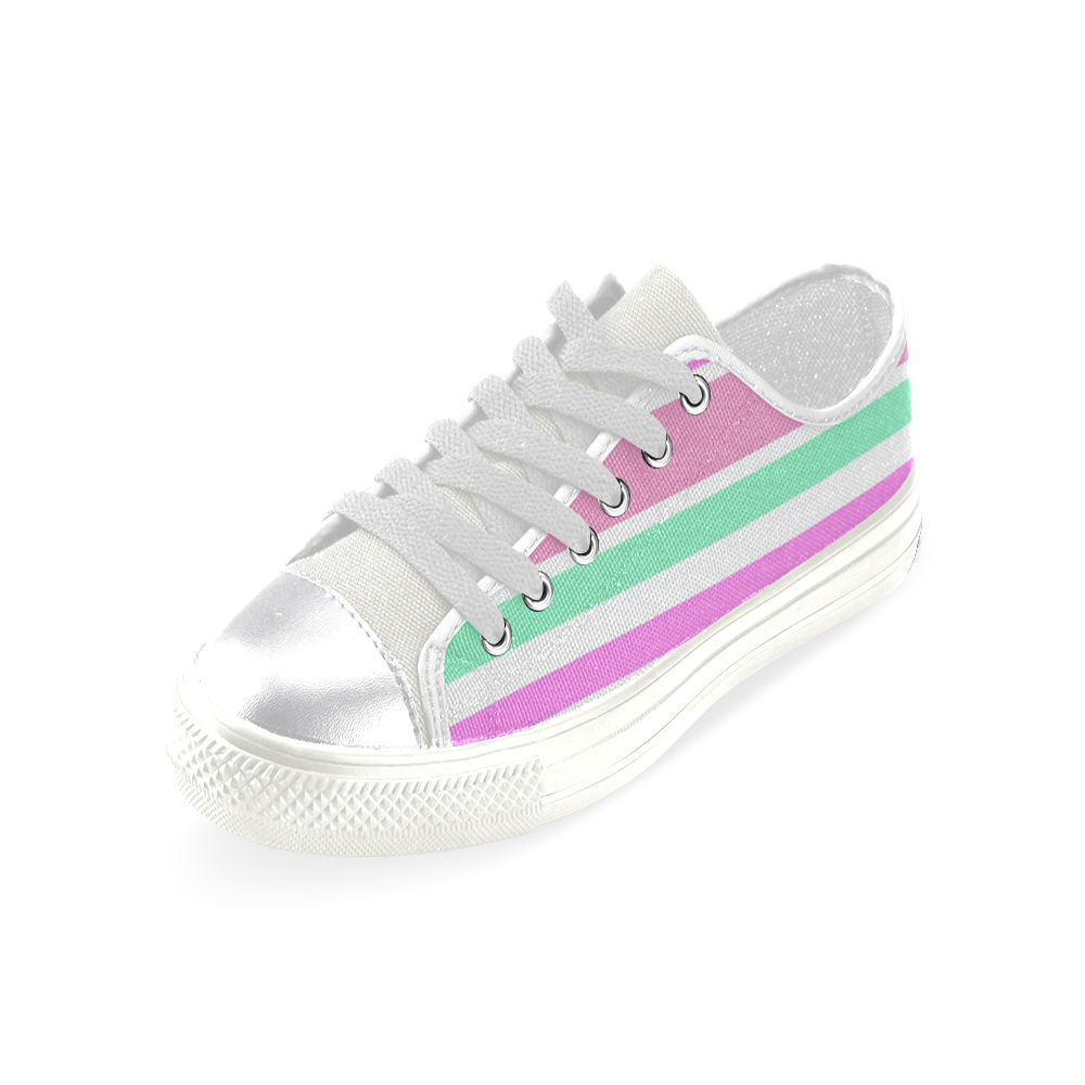 Pink Green Stripes Pattern Women's Classic Canvas Shoes (Model 018)