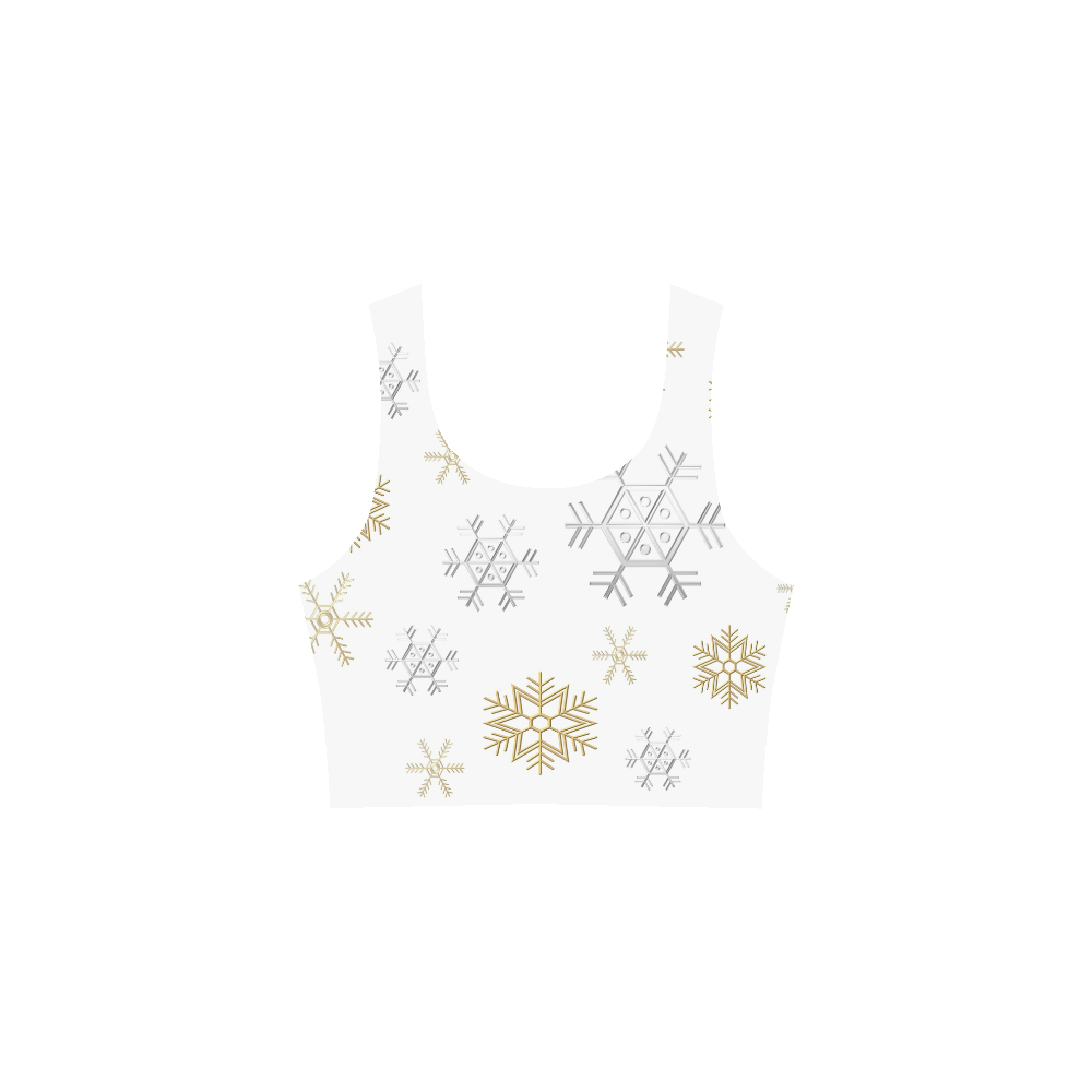 Silver and Gold Snowflakes on a White Background Atalanta Sundress (Model D04)