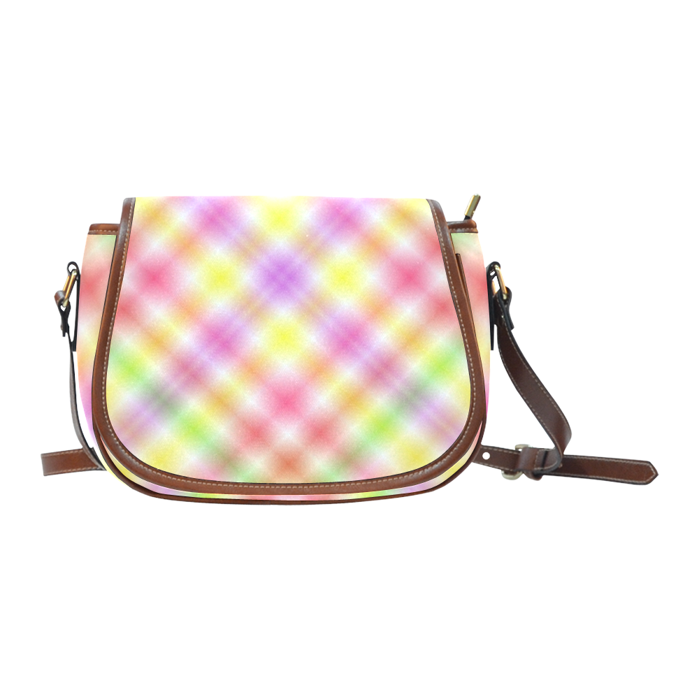 Multicolored Pastel Rainbow Tartan Plaid Saddle Bag/Small (Model 1649) Full Customization
