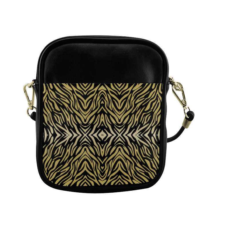 Gold and Black Zebra Print Pattern Sling Bag (Model 1627)