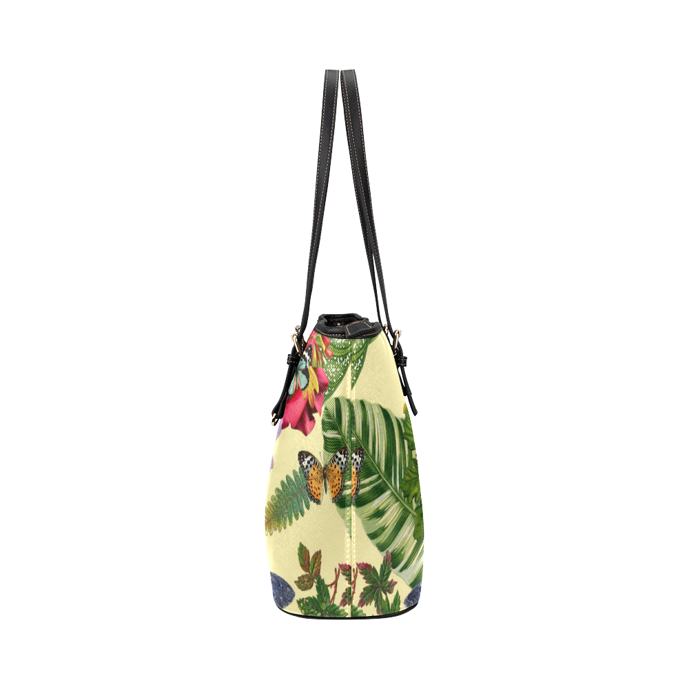 Tropical skull Leather Tote Bag/Small (Model 1651)