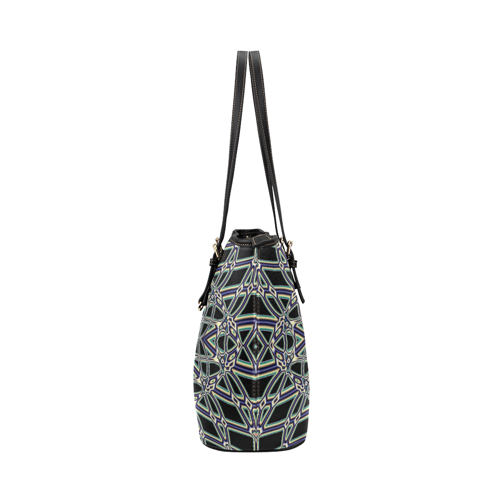 Fishnet Fractal Abstract Leather Tote Bag/Small (Model 1651)