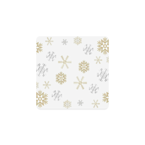Silver and Gold Snowflakes on a White Background 2 Square Coaster