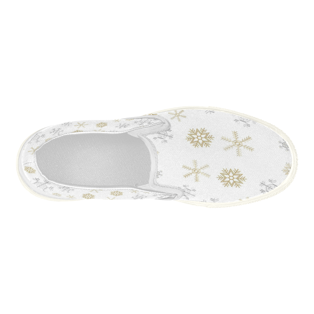 Silver and Gold Snowflakes on a White Background 2 Women's Slip-on Canvas Shoes (Model 019)