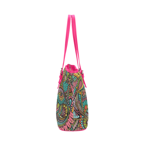 zz0103 floral hippie flower whimsical pattern Leather Tote Bag/Large (Model 1651)