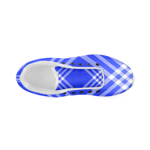 Blue and White Tartan Plaid Women’s Running Shoes (Model 020)