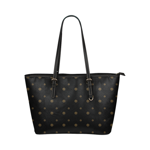 Golden Snowflakes On A Midnight Black Background Leather Tote Bag/Large (Model 1651)