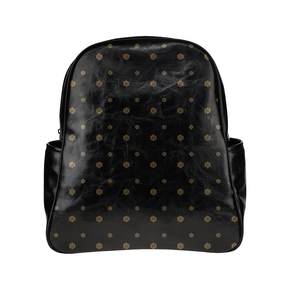 Golden Snowflakes On A Midnight Black Background Multi-Pockets Backpack (Model 1636)