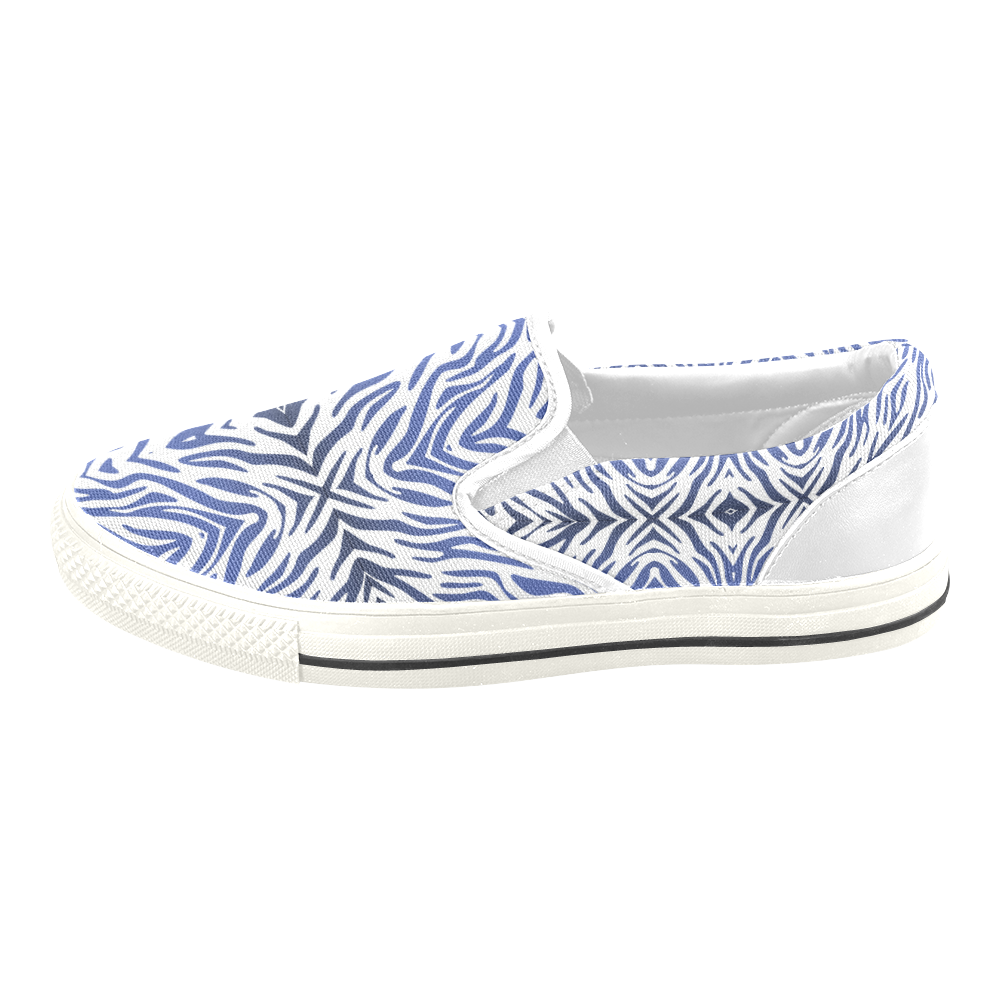 Blue Zebra Print Pattern Men's Unusual Slip-on Canvas Shoes (Model 019)