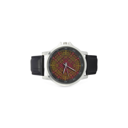 Magic mandala 3 Unisex Stainless Steel Leather Strap Watch(Model 202)