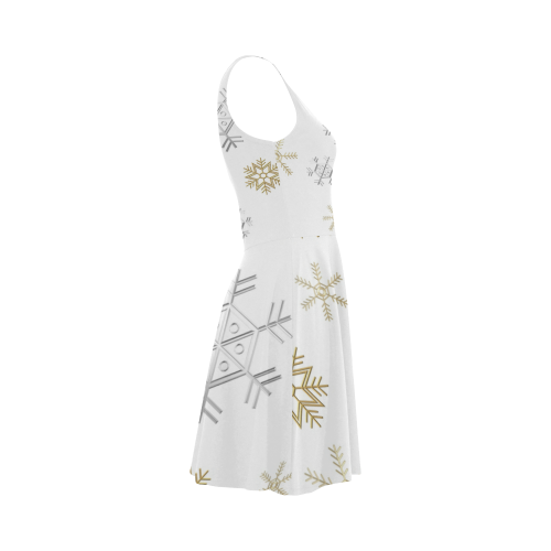 Silver and Gold Snowflakes on a White Background Atalanta Sundress (Model D04)