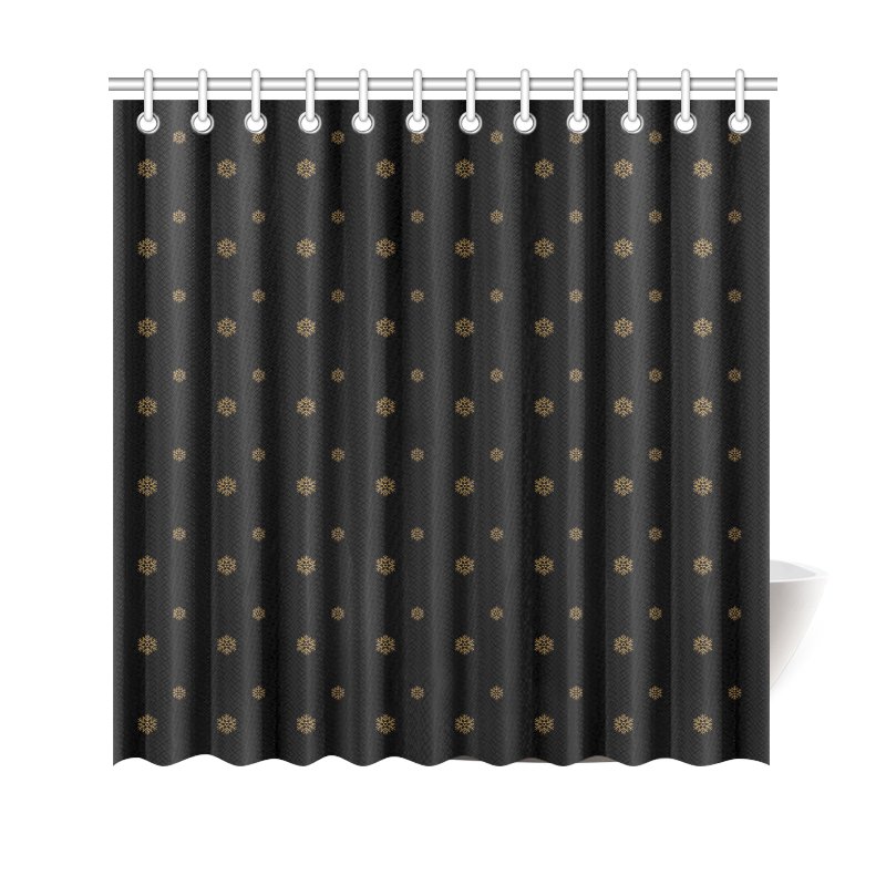 Golden Snowflakes On A Midnight Black Background Shower Curtain 69"x70"
