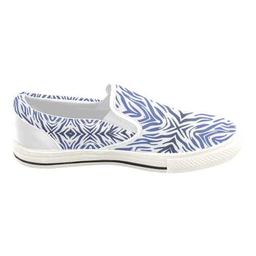 Blue Zebra Print Pattern Men's Unusual Slip-on Canvas Shoes (Model 019)