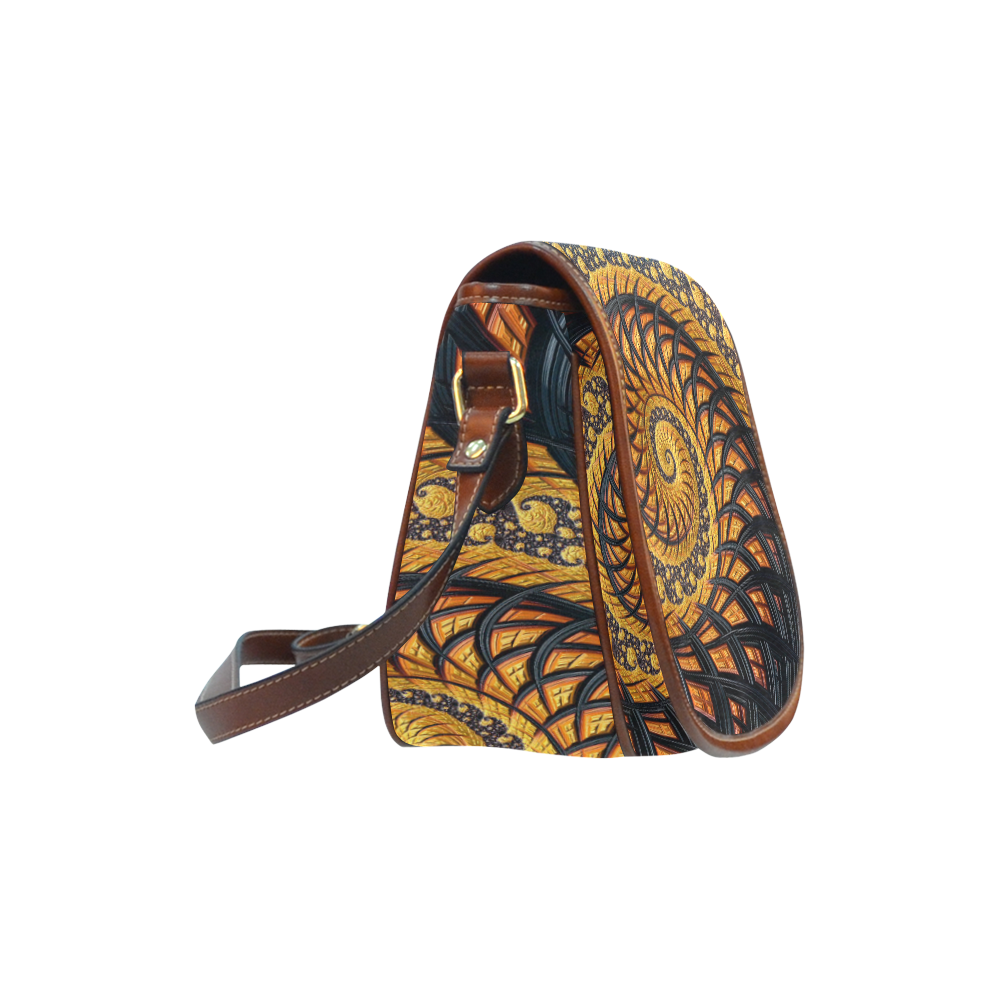 Spiral Yellow and Black Staircase Fractal Saddle Bag/Small (Model 1649) Full Customization