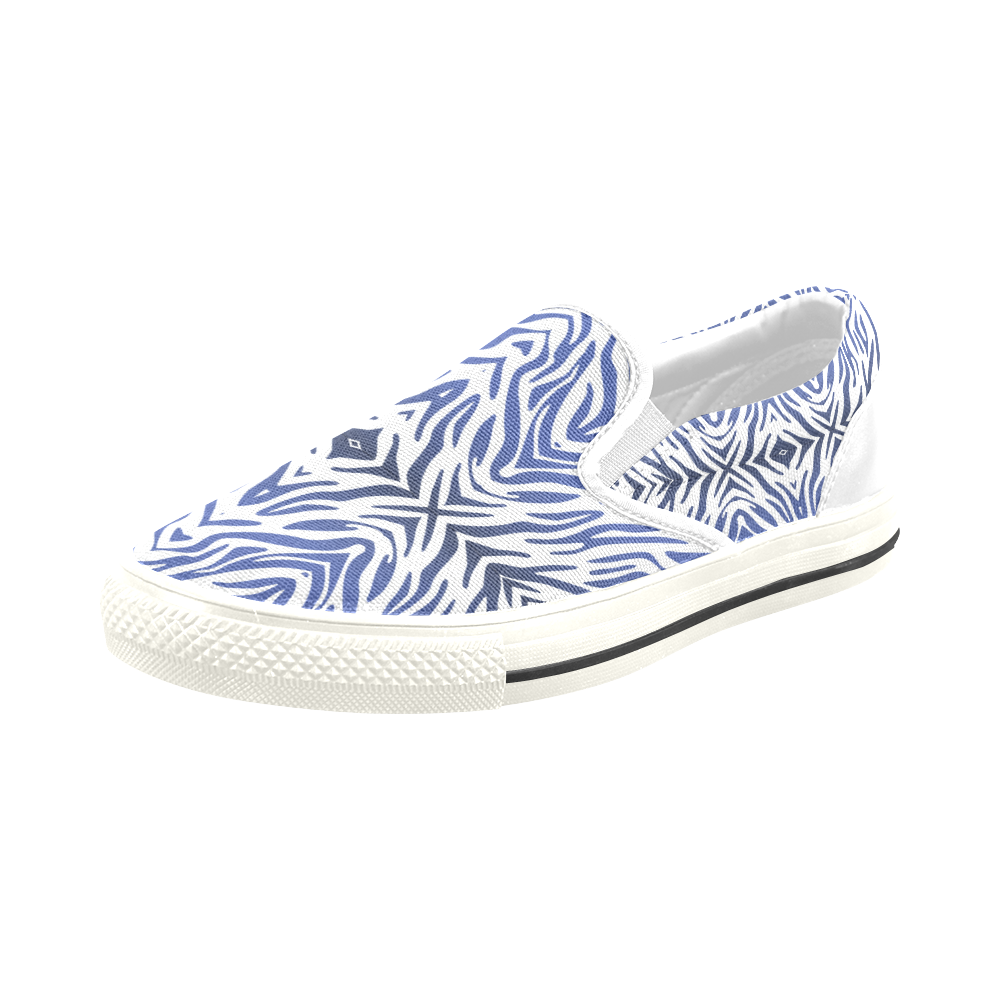 Blue Zebra Print Pattern Men's Slip-on Canvas Shoes (Model 019)