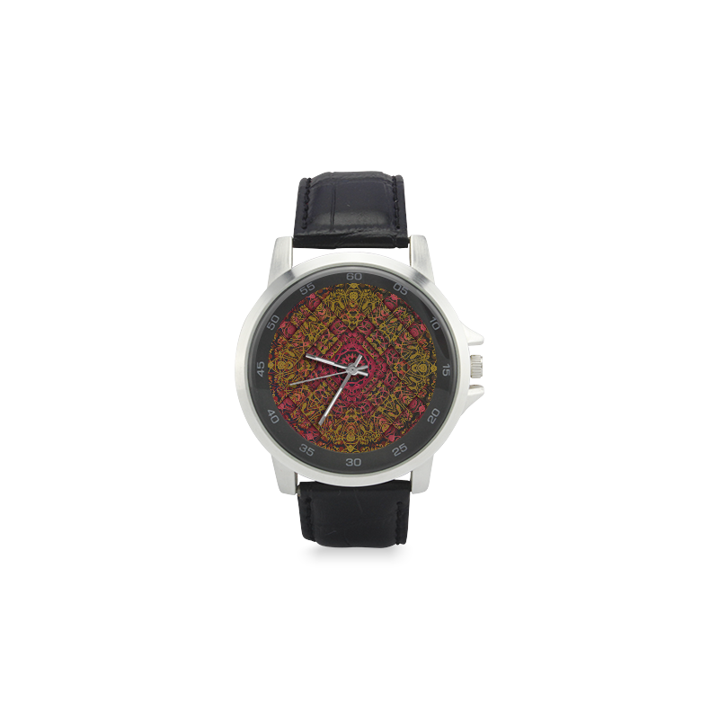 Magic mandala 3 Unisex Stainless Steel Leather Strap Watch(Model 202)