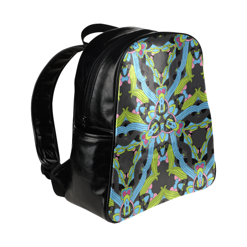 Zandine 0202 blue green floral pattern Multi-Pockets Backpack (Model 1636)