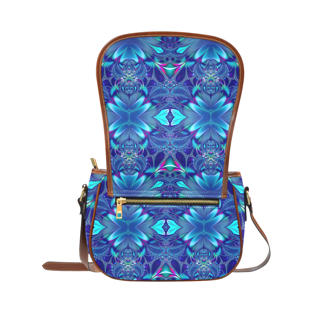 Blue Elegance Fractal Abstract Saddle Bag/Small (Model 1649) Full Customization