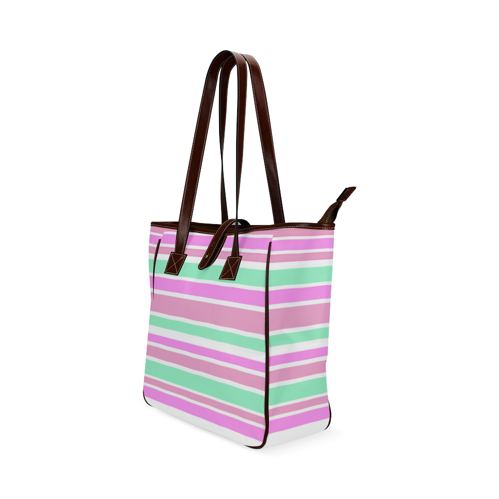 Pink Green Stripes Pattern Classic Tote Bag (Model 1644)