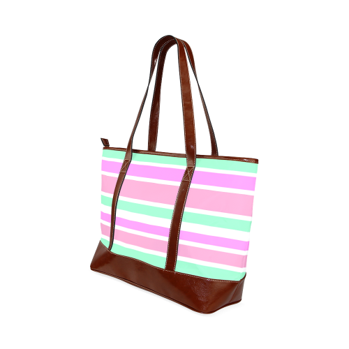 Pink Green Stripes Pattern Tote Handbag (Model 1642)