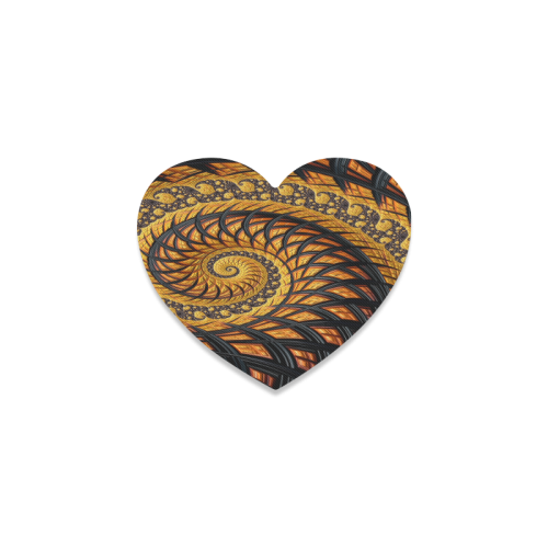 Spiral Yellow and Black Staircase Fractal Heart Coaster