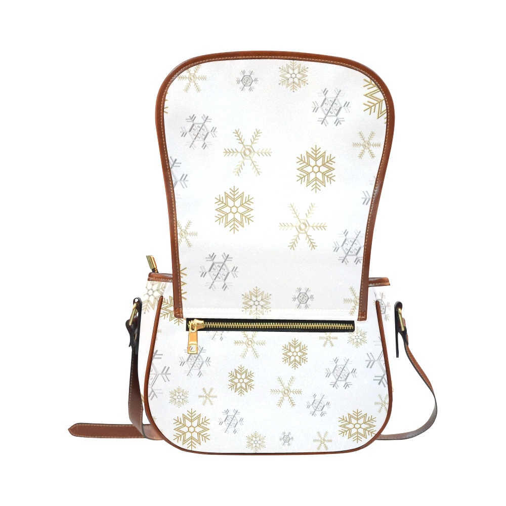 Silver and Gold Snowflakes on a White Background 2 Saddle Bag/Small (Model 1649) Full Customization