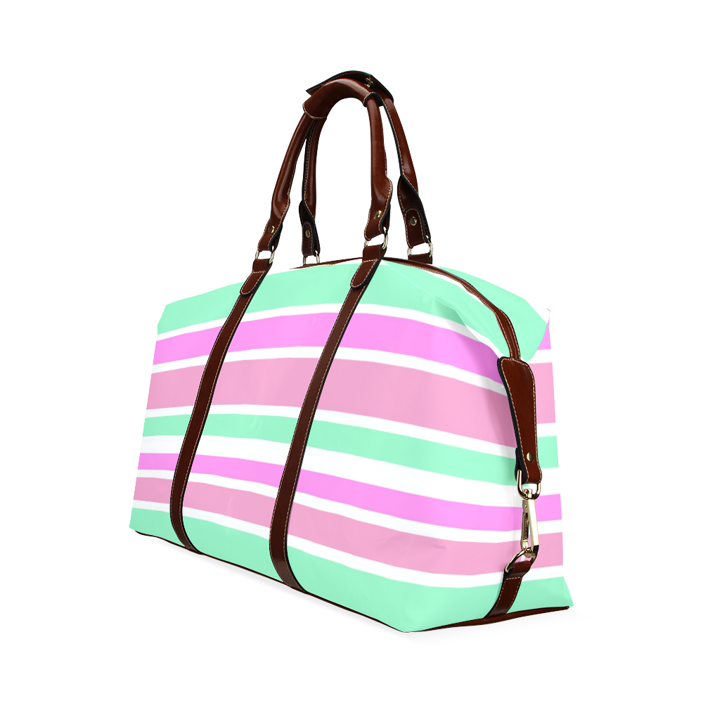 Pink Green Stripes Pattern Classic Travel Bag (Model 1643)